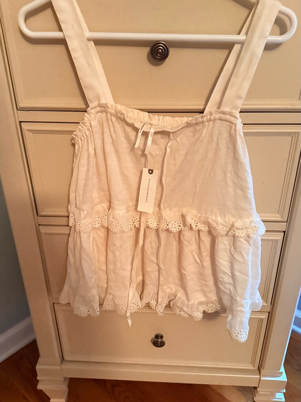Anthropologie Cream Lace-Trim Tiered Camisole